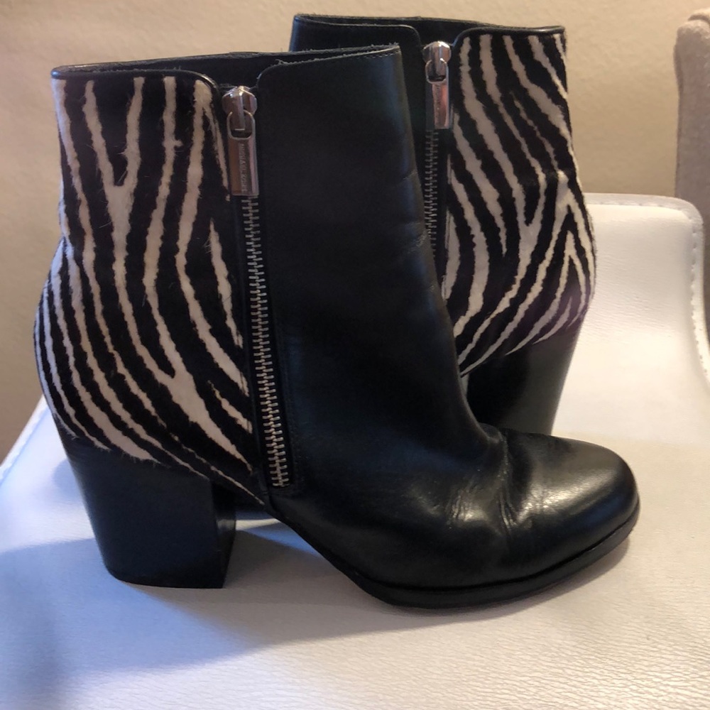 Michael Kors Black Leather Zebra Mohair Ankle Boot